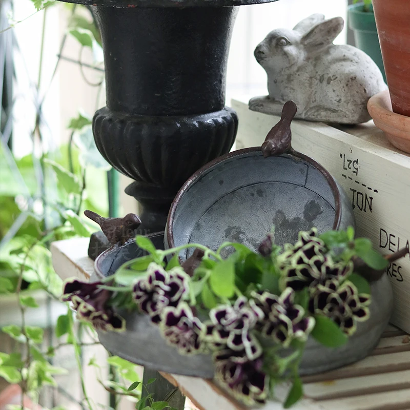 

stack 2 pieces retro vintage galvanized zinc pot planter container