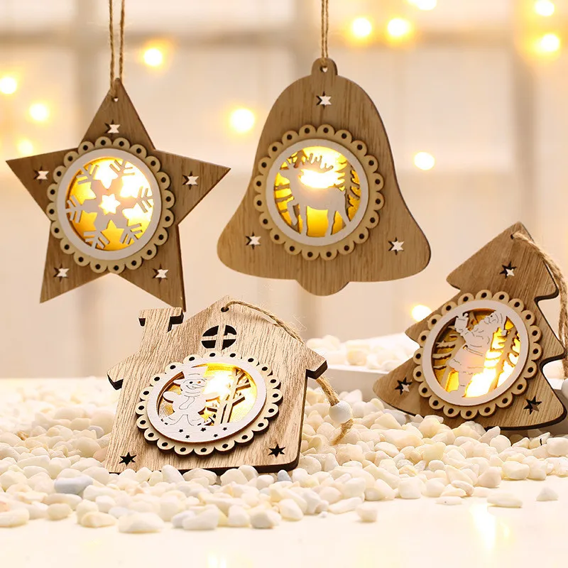 

Christmas Tree Pendant Wooden Luminous Pendant Christmas Gifts Christmas Decorations for Home Glow Party Holiday Light Wedding