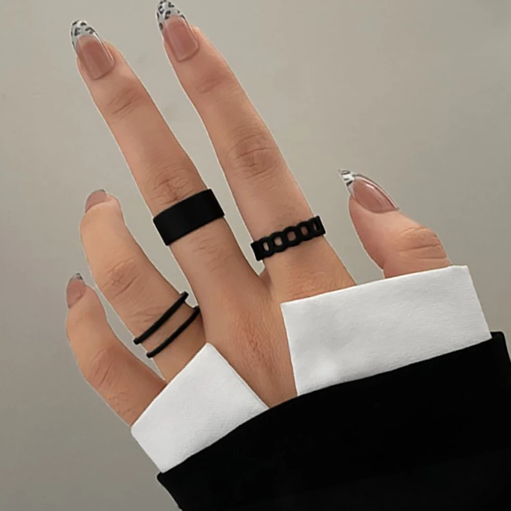 

IFMIA Vintage Black Rings Set For Women Girls Punk Metallic Geometric Simple Adjustable Finger Rings Set Trend Jewelry Gifts