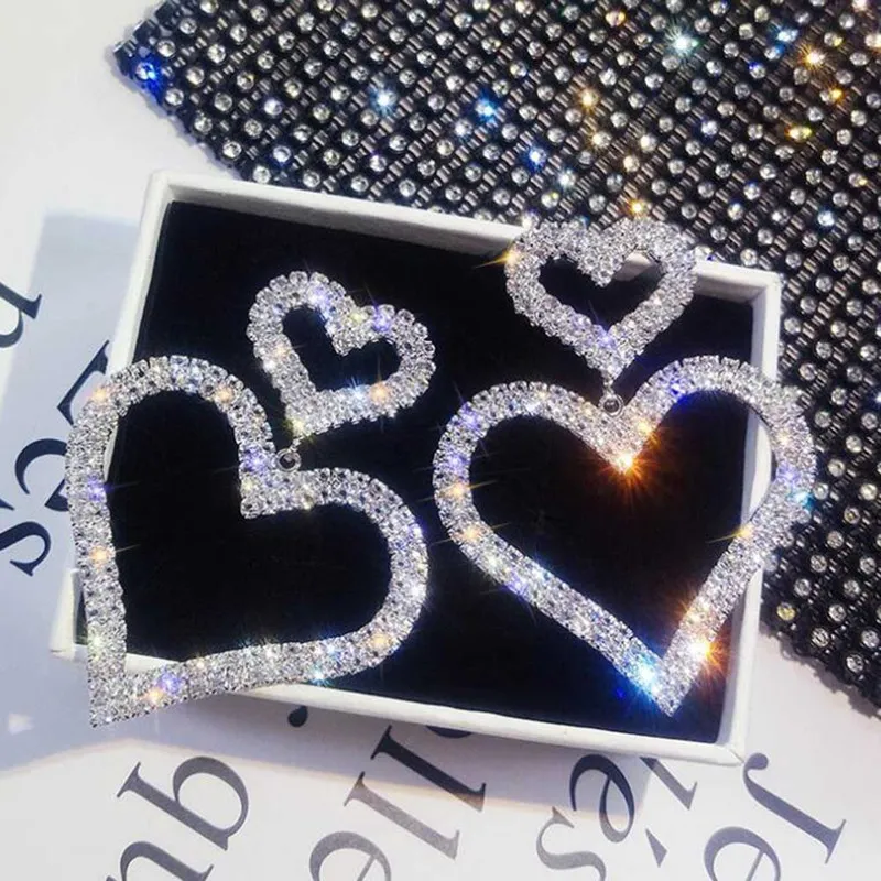 Европейские и американские модные большие серебряные серьги с двойным сердечком