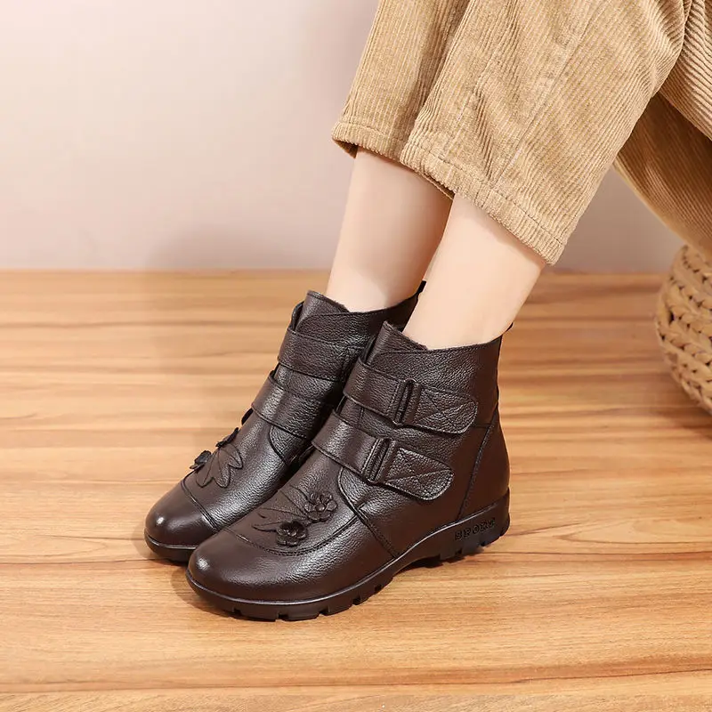 Ботинки женские из натуральной кожи роскошные меховые сапоги богемные ботинки с