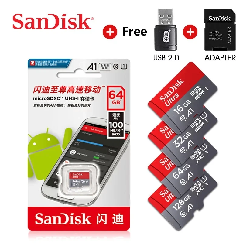

SanDisk Ultra A1 Memory Card 16GB 32GB 64GB 128GB 256GB 120MB/s Microsd card Class10 UHS-1 flash card SD/TF microSDXC + Adapter