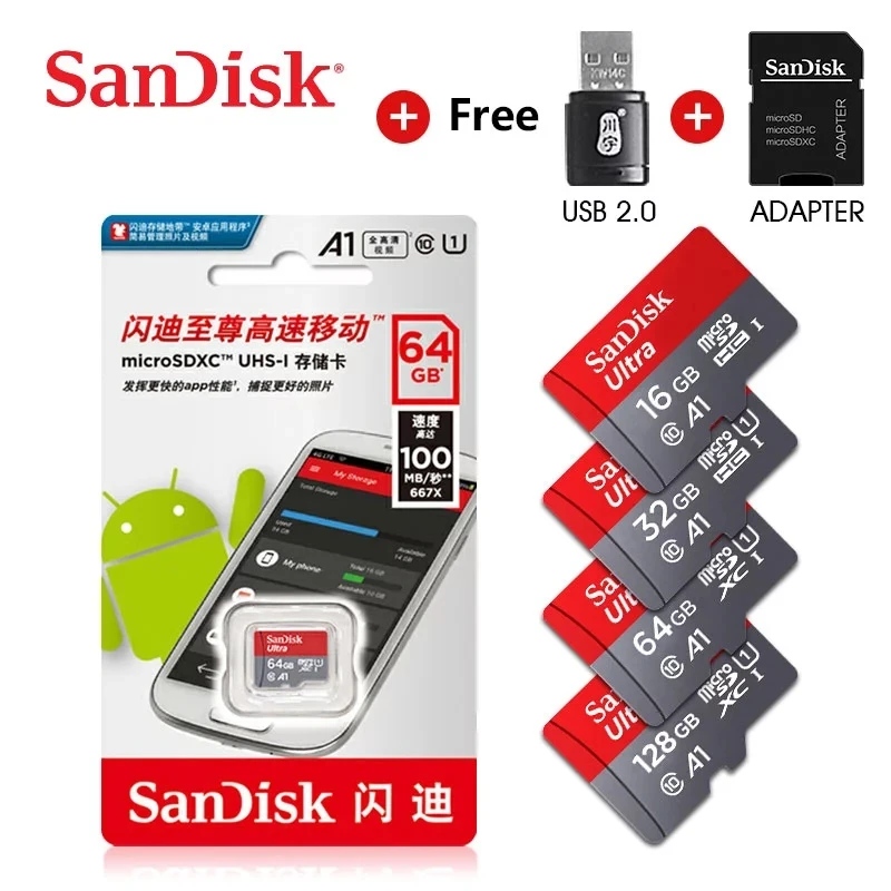 100% Оригинальный двойной флеш накопитель SanDisk Micro SD карты 256 ГБ 128 оперативной