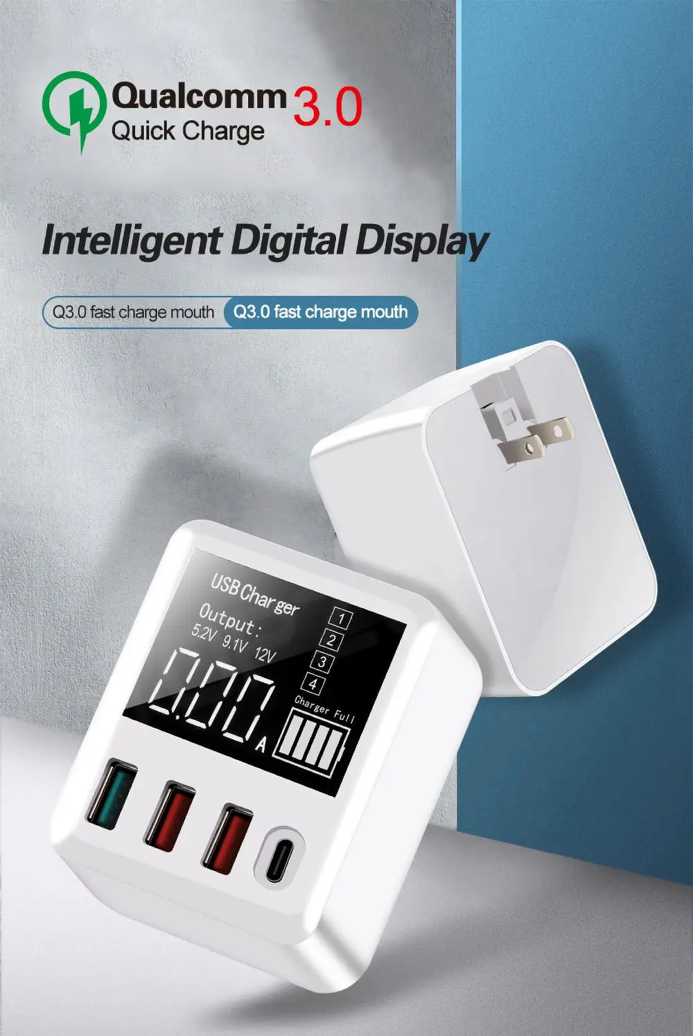 

QC3.0 fast charging real-time display New flash charging for iPhone 12 wall-mounted travel mobile phone adapter