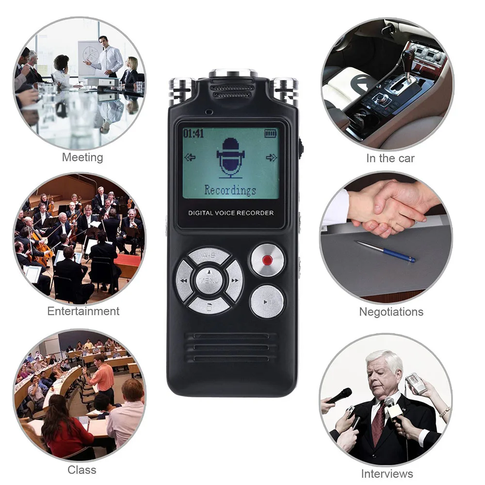 Портативный цифровой диктофон 16 гб музыкальный mp3 плеер с двумя микрофонами