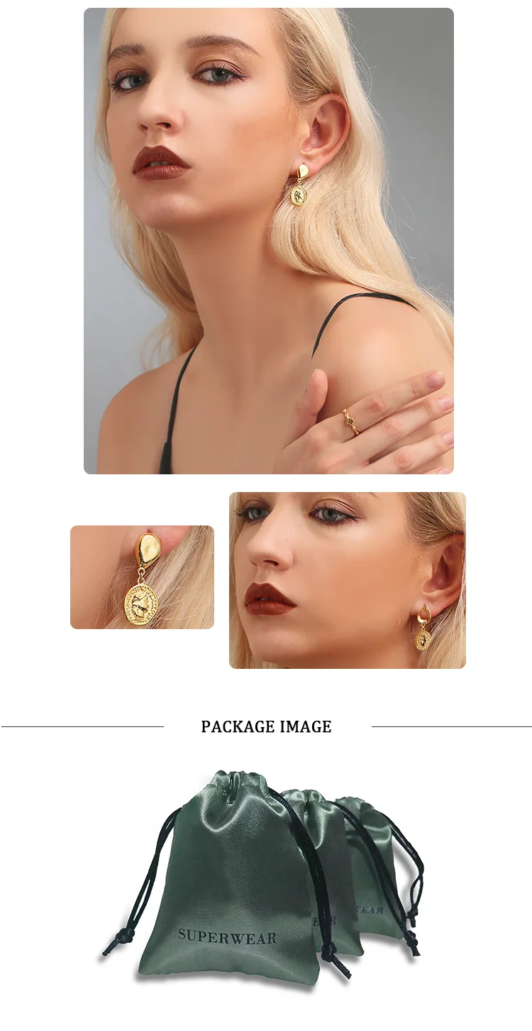 SUPERWEAR, 925 пробы, серебряные, асимметричные серьги с подвеской, желтое золото, цвет древняя монета, женские серьги-капли, винтажные ювелирные изделия