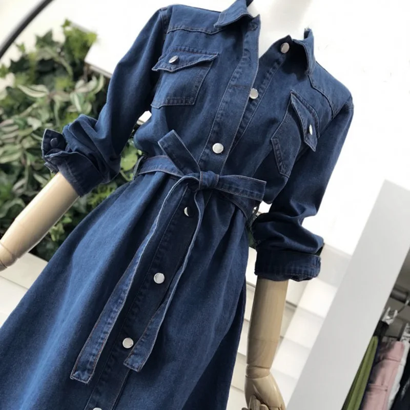 

Waist slim denim dress 2020 spring and autumn new fashion women's temperament fashion all-match shirt lace skirt s