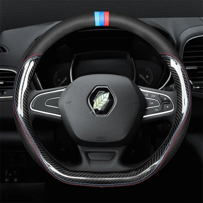 

Carbon Fiber Cow Leather Steering Wheel Cover For Renault Captur Fluence Kangoo Megane Scenic Koleos Espace Duster