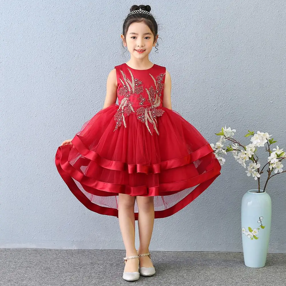 

Baby Girl Red Embroidery Flower Princess Dress for Wedding Birthday Party Tutu Kids Dresses for Toddler Girls Children Clothing