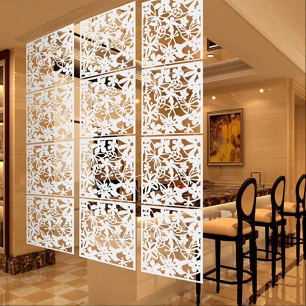 

8 Pieces White Bird Flower Hanging Room Divider, Safety PVC Panel Screen, for Living Dining Room Hotel Decoration