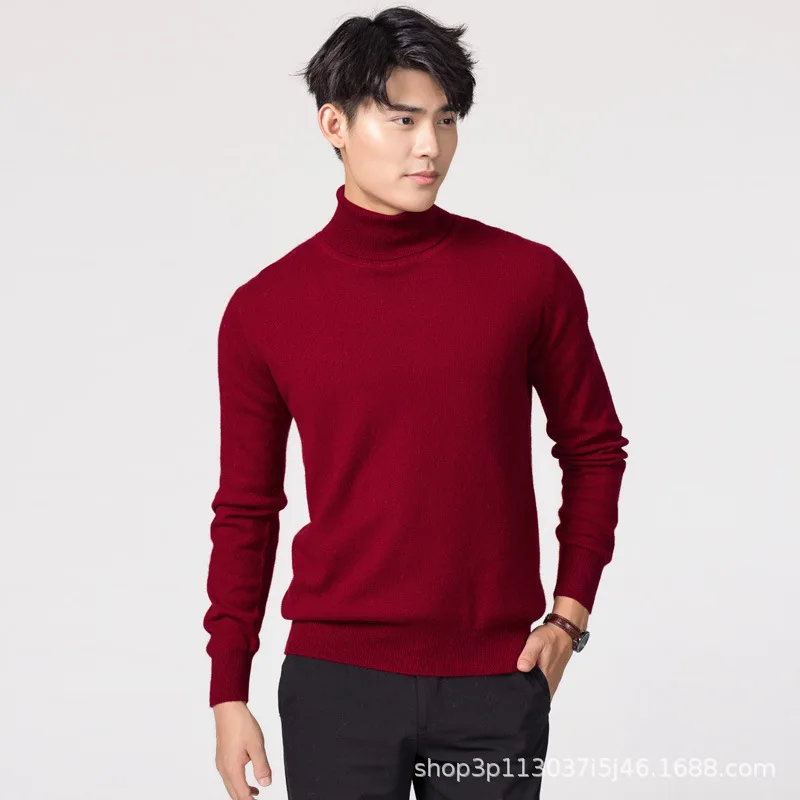 

2020 New Warm Collar Slim Knitted Sweater Autumn Winter Pullover Round-Neck Jumper Solid Color Casual Mens Clothes Korean Style