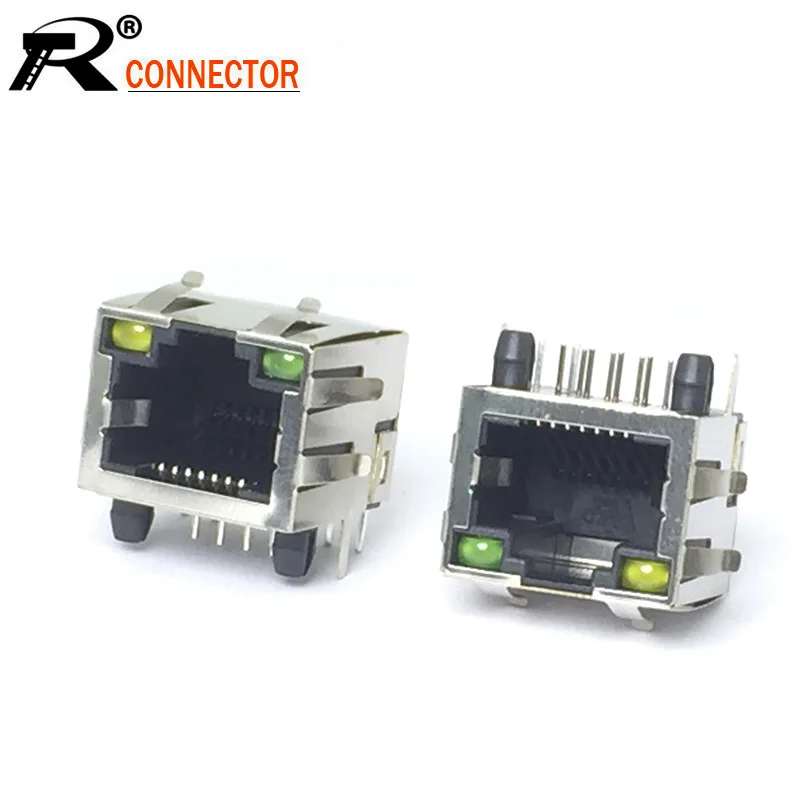 10 шт./лот 8P8C RJ45 женский PCB Панель Крепление разъем w/светодиодный светильник 6 пластинчатых пружин один порт RJ45 терминал для сети Ethernet
