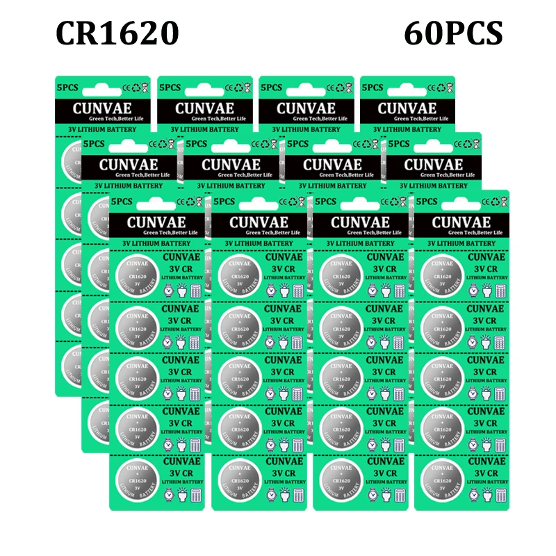 

60pcs/lot Original CR1620 BR1620 Button Coin Cell Battery For Watch Car Remote Key cr 1620 ECR1620 GPCR1620 3v Lithium Batteries