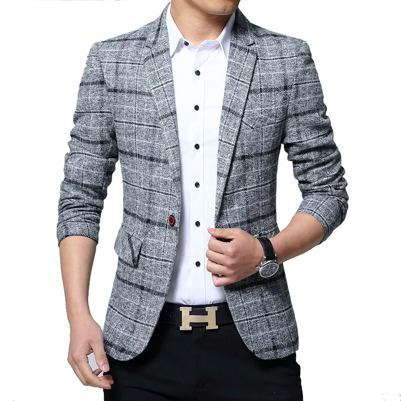 

New Men 4XL 5XL Spring British Style Plaid Male Slim Fat Business Casual Blazer Coat Men Brand Outwear