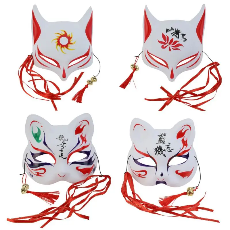 Маска лисицы в японском стиле с кисточками Маскарадная маска для Хэллоуина