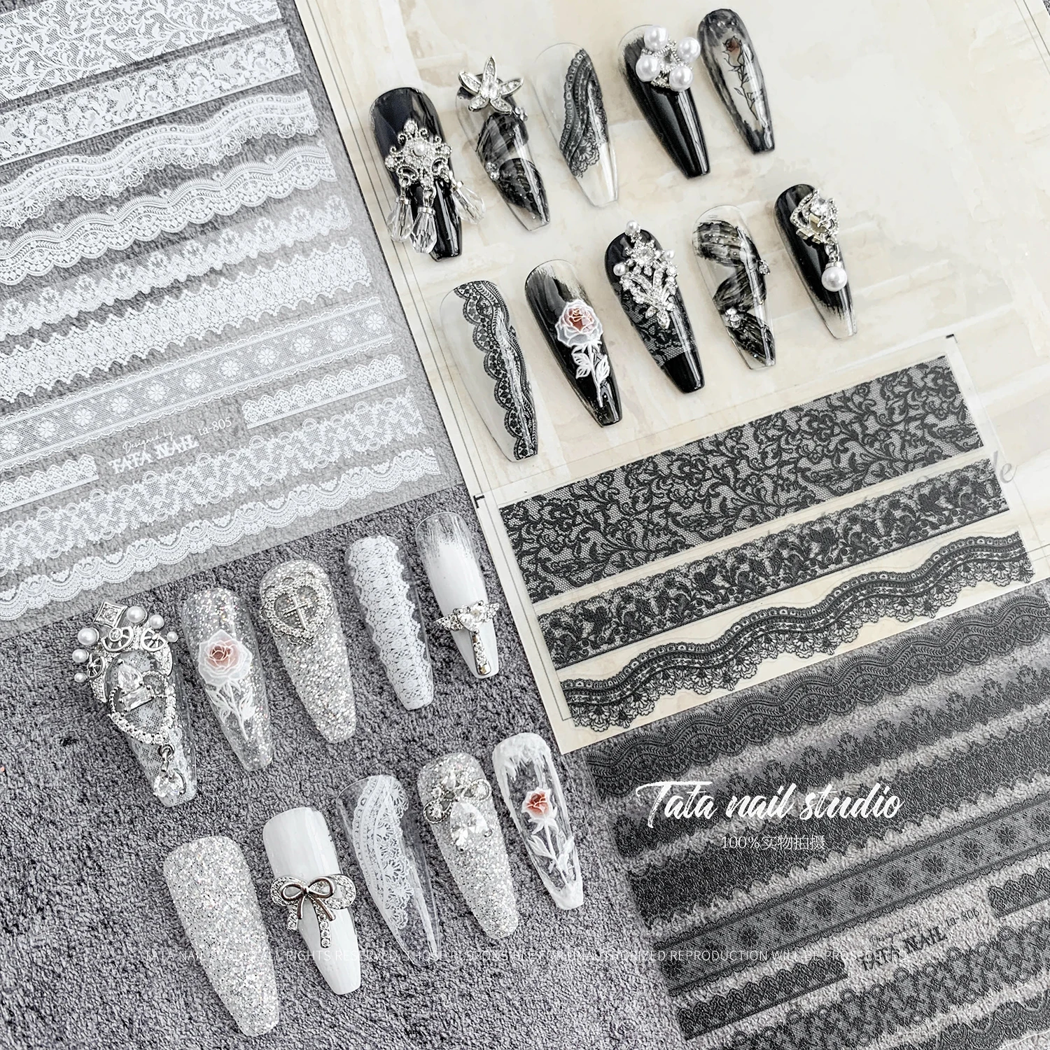 

Beautizon Nail Lace Stickers Pattern Nail Sticker 3d Engraved Nail Stickers Flower Rose Nail Art Decorations Nail Decals Design