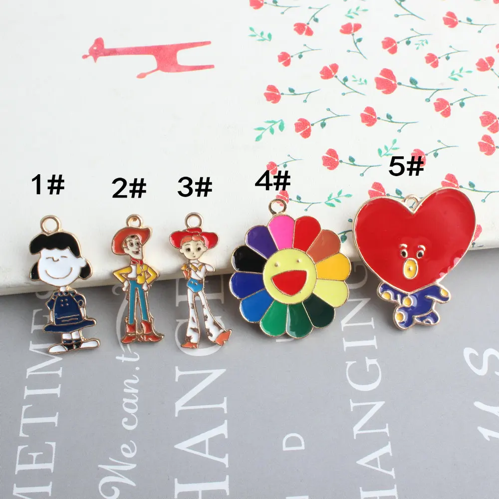 

10pcs/pack Smile Flower Girl&Boy Shape Enamel Charms Earring Pendant DIY Craft for Bracelet Jewelry Finding Handmade Charms
