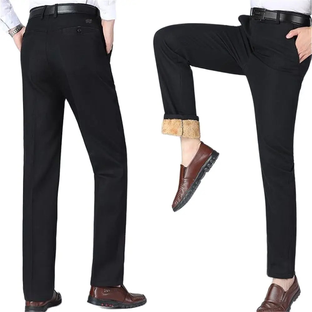 

Male Spring Plus Size 60% Cotton Straight Pants Mans Oversized Autumn Stretch Full Length Trousers Men Winter Thicken Warm
