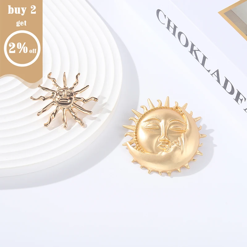 Заколка из золотого сплава креативная абстрактная брошь в виде солнца Луны