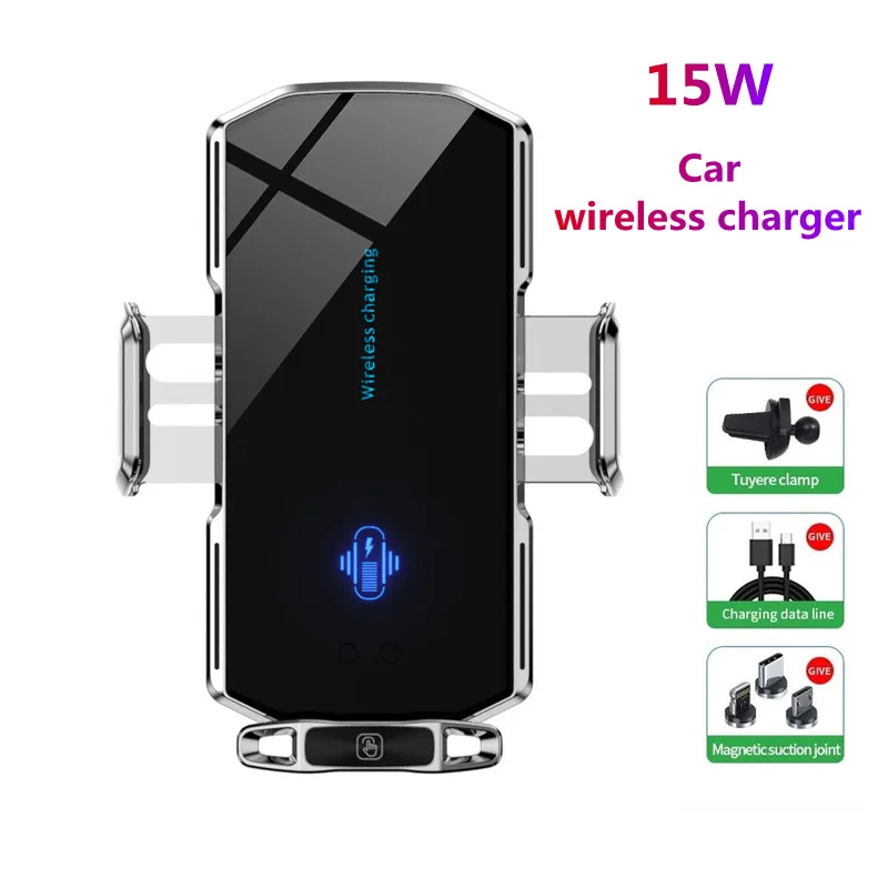 

New car Qi wireless charger 15W fast charging mobile phone holder for iphone 13/12/11/8Plus Huawei P30 Samsung S20/21 Xiaomi 10