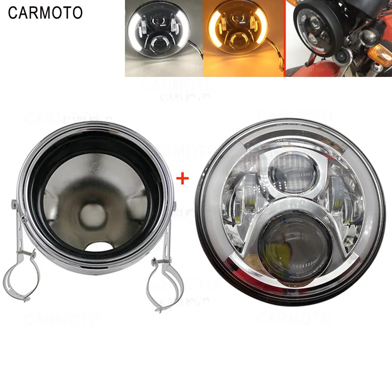 Слоновая кость 1pcs 7 Inch DOT SAE E9 Motorcycle Headlamp with angle eye Led Headlight 7inch housing bucket trim ring for Touring Electra Glide - Цвет: Слоновая кость