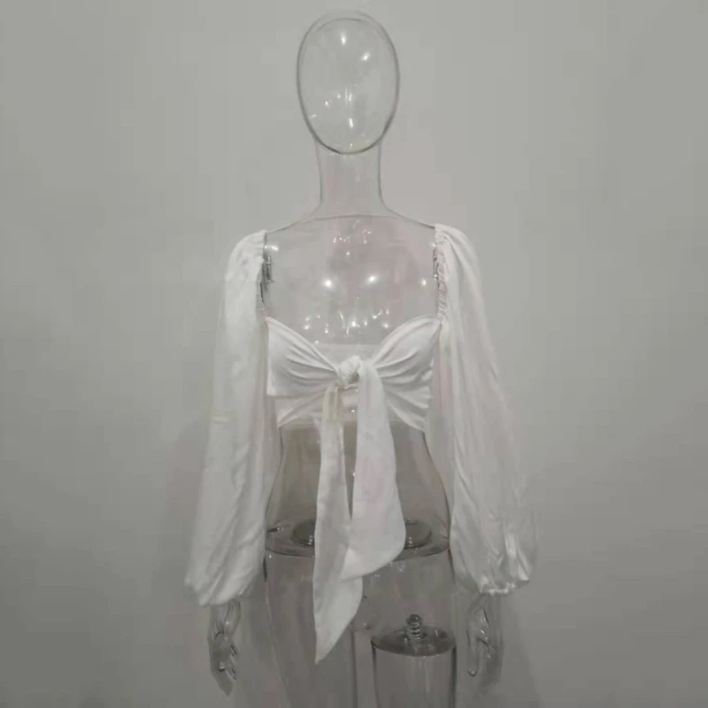 

Sexy Backless Fashion Square Collar Cotton Women Shirts Batwing Sleeve Solid Crop Tops Women Tops And Blouses 2021