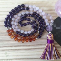 6mm purple agate white jade gemstone mala necklace 108 beads wristband chakas healing gemstone meditation handmade tassel