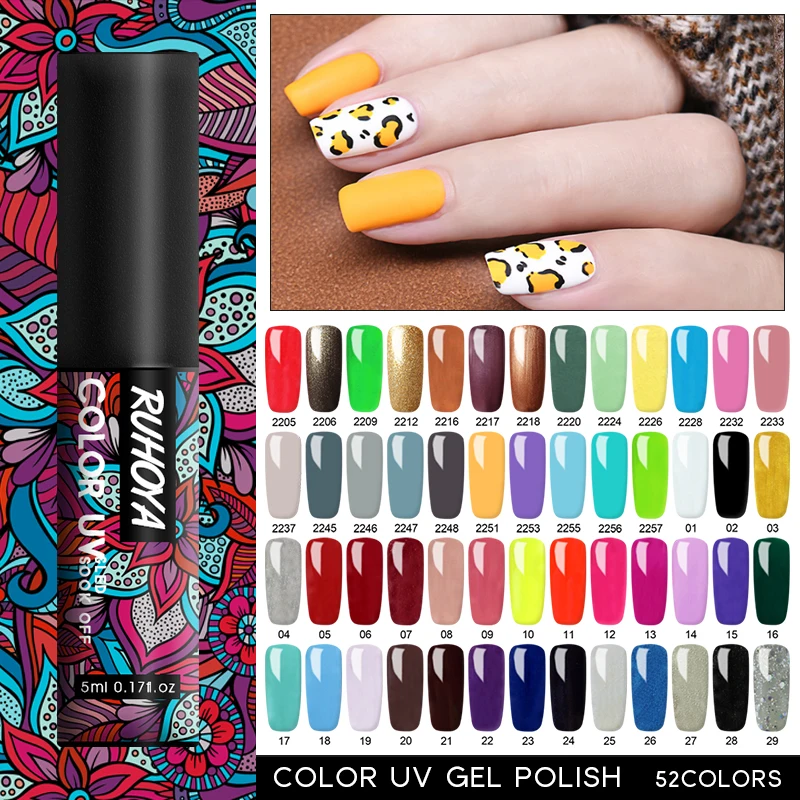 Ruhoya чистый цветной гель для ногтей лак маникюр замочить от УФ светодиодный Гель