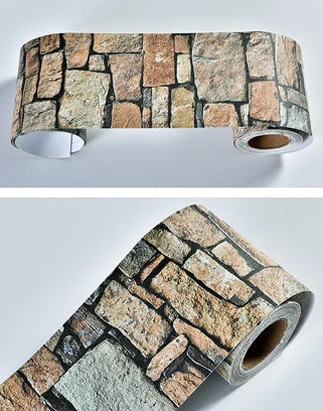 Brick Brown Yellow DIY Съемный самоклеющийся линии талии обои водонепроницаемые декоративные стены границы гостиной пол коридора постер с плинтусом - Цвет: Brick Brown Yellow