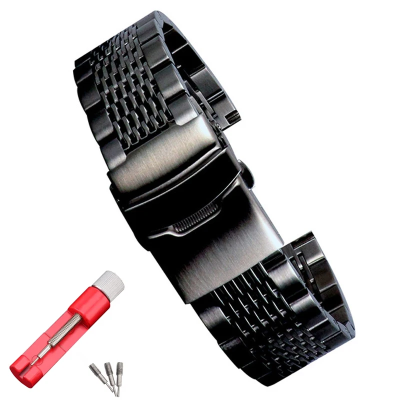 Solid Mesh Stainless Steel Watch Band Bracelets 18mm/20mm/22mm/24mm Watch Straps Deployment Buckle Removable Strap