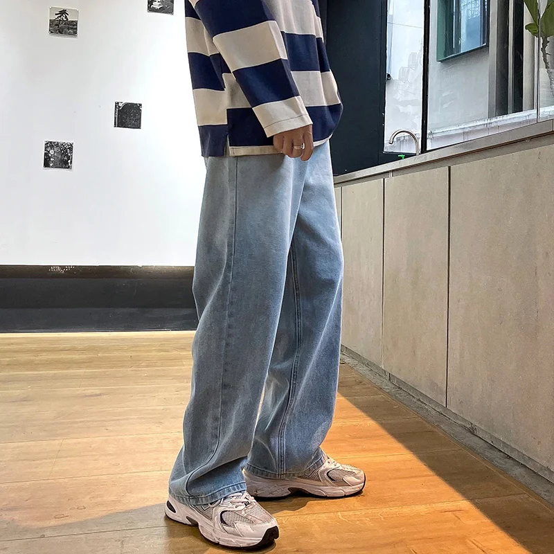 Cotton Gradient Jeans Men's Fashion Retro Casual Wide-leg Jeans Men Streetwear Loose Hip-hop Straight Denim Trousers Mens M-3XL