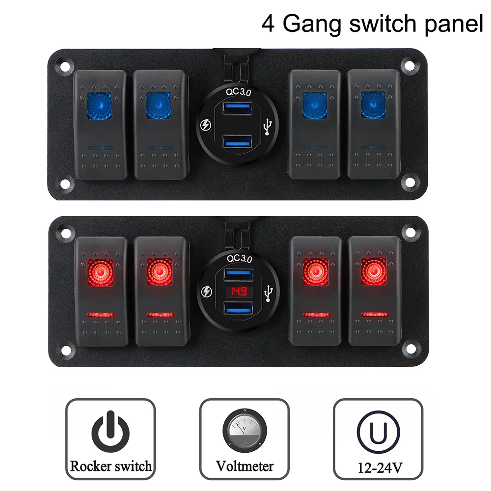 12 ~ 24V цепь Управление светодиодный цифровой вольтметр 4 Gang Автомобиль