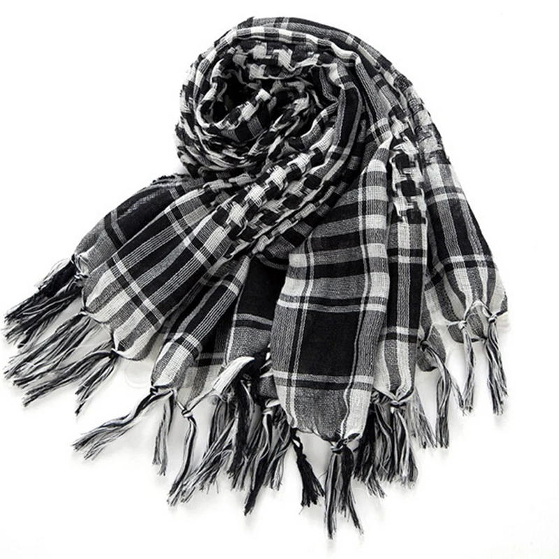 Шарф унисекс из хлопка легкий в клетку с кисточками арабском стиле| |