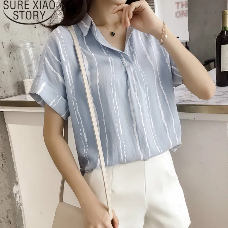 Новый Blusas Mujer De Moda Женские топы и блузки с отложным воротником в полоску женские