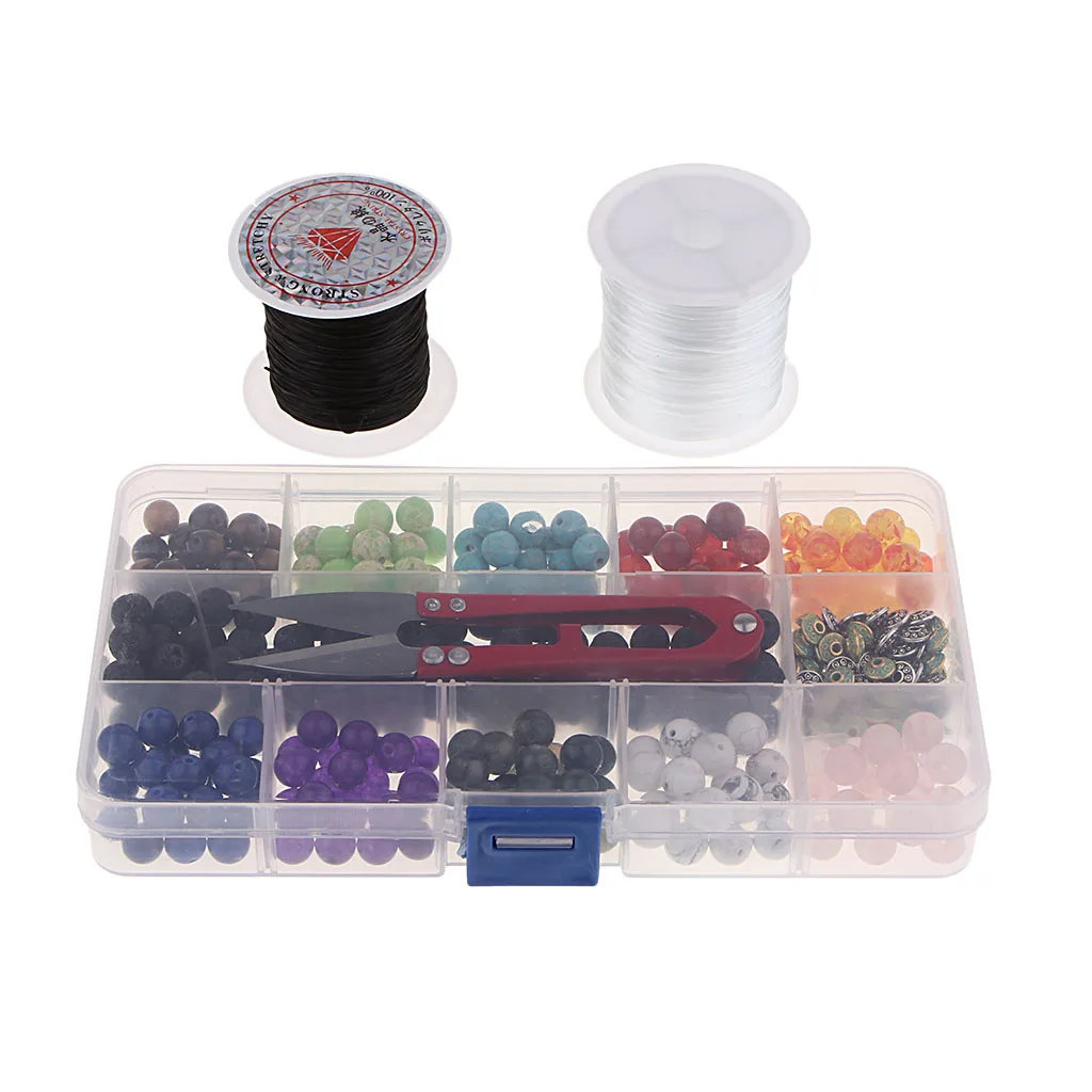 

380Pcs 6-9mm Stone Beads Box Set Kit Natural Gem Stone Beads Round Loose Sacper Bead With Tool For DIY Jewelry Making Findings