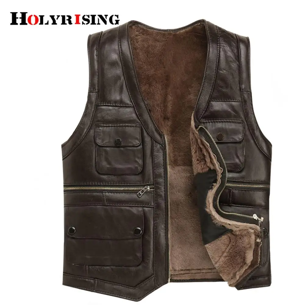 Роскошный мужской жилет Holyrising из овечьей кожи мотоциклетный для мужчин с