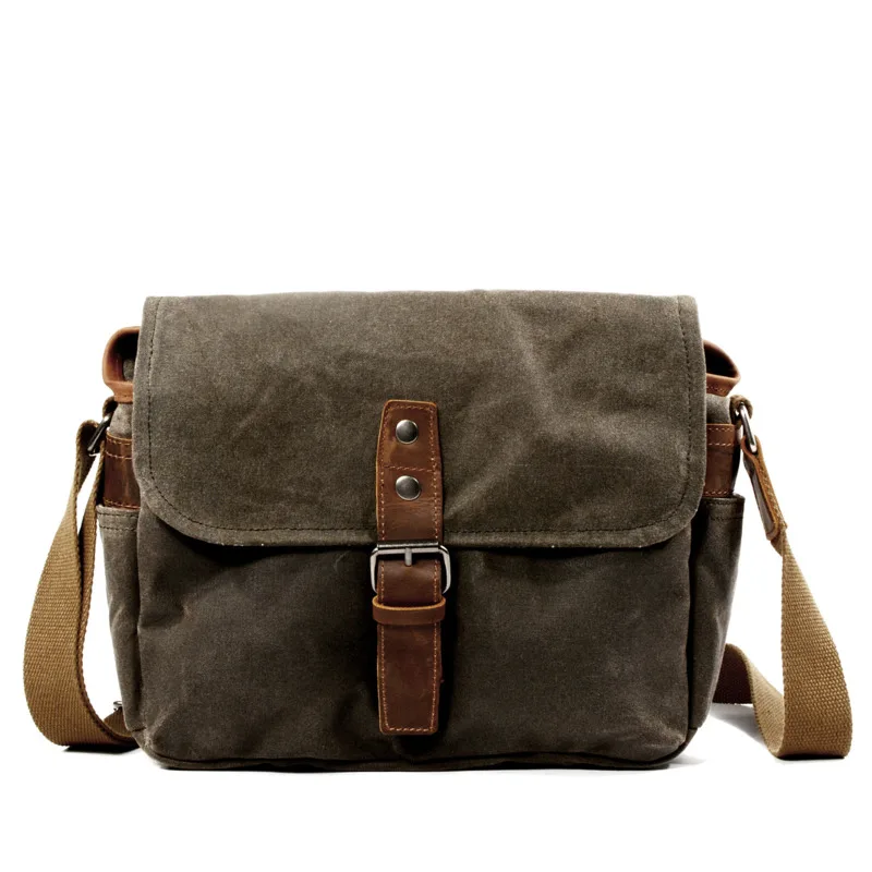 

MUCHUAN Mens Vintage Oil Wax Canvas Leather Shoulder Bags Shockproof DSLR Camera Bag Waterproof Canvas Crossbody Bags Russian