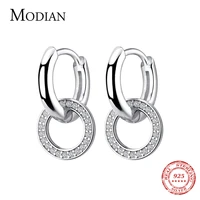 modian sparkling hoop earrings fashion charm 100 925 sterling silver clear cz circle ear for women wedding statement jewelry