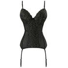 Сексуальное Очаровательное черное прозрачное Сетчатое цветочное Кружевное Бюстье женское нижнее белье с бюстгальтером с чашкой баскки подвязками