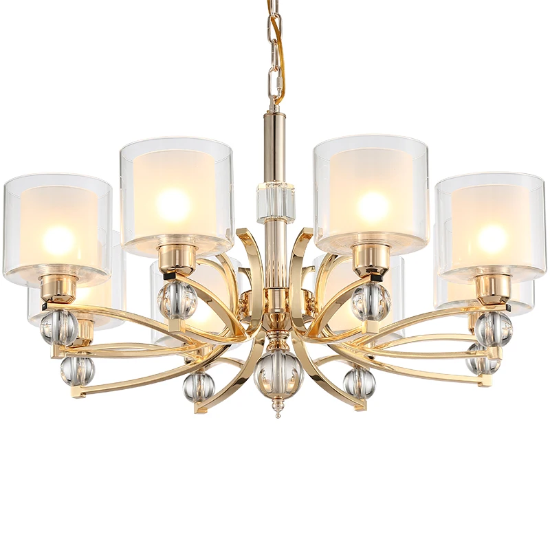 

New Electroplated gold Chandeliers Modern Antique gold Industrial stair Lighting fixtures 3/6/8/10 arms Brushed Nickel tube