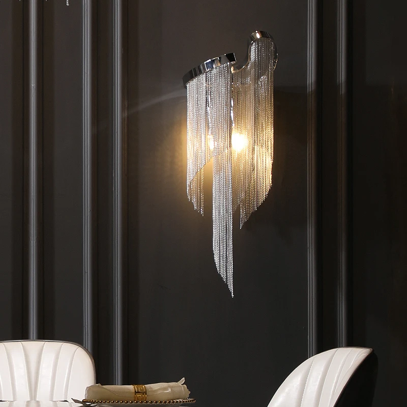 

Italian web celebrity aluminum chain tassel wall lamp modern light luxury bedroom living room corridor clothing shop cafe lamp