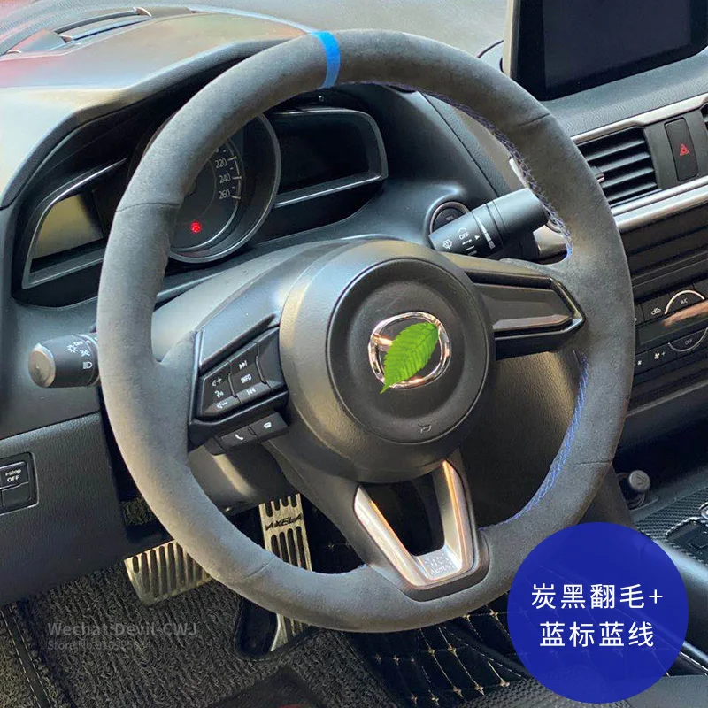 

Black For Mazda 6 CX4 Familia Premacy CX-30 CX5 CX8 Steering wheel cover hand-stitch leather hand grip Auto parts accessories