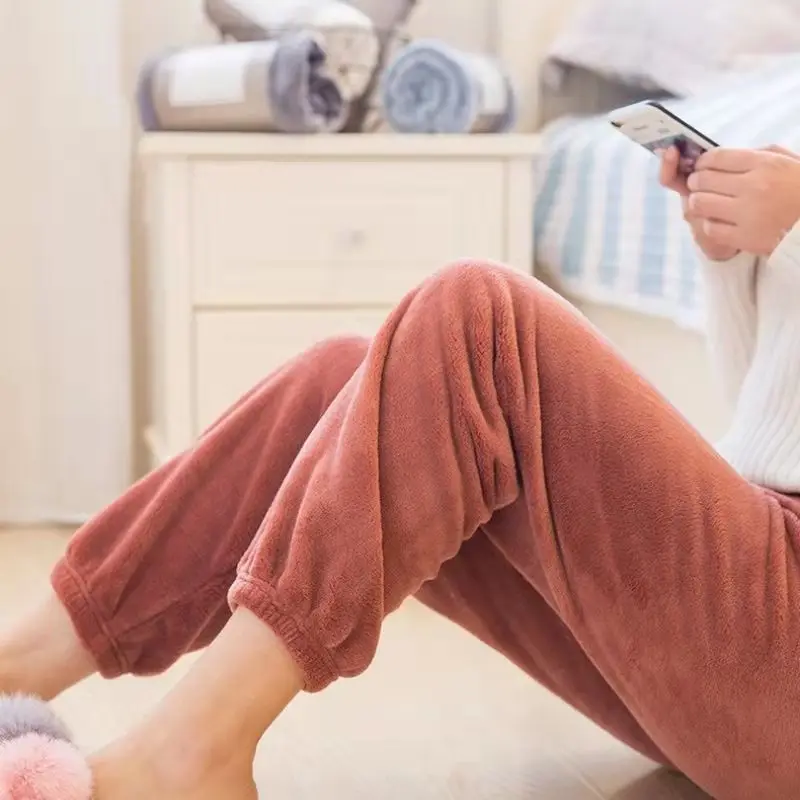 2022 Fashion Women Winter Thermal Underwear Warm Solid Cute Comfortable Casual Coral Velvet Plus High Waist Sleep Bottoms