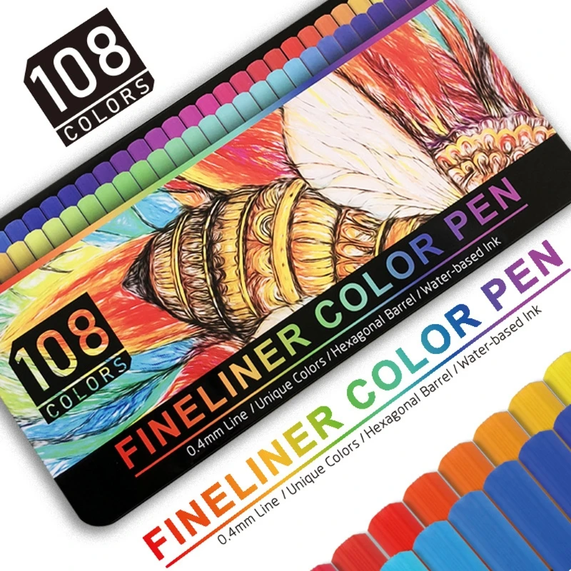 

2021 New 108 Fineliner Pens Colored Fine Tip Markers 0.4 mm Fine Point Pens Felt Tip Pens