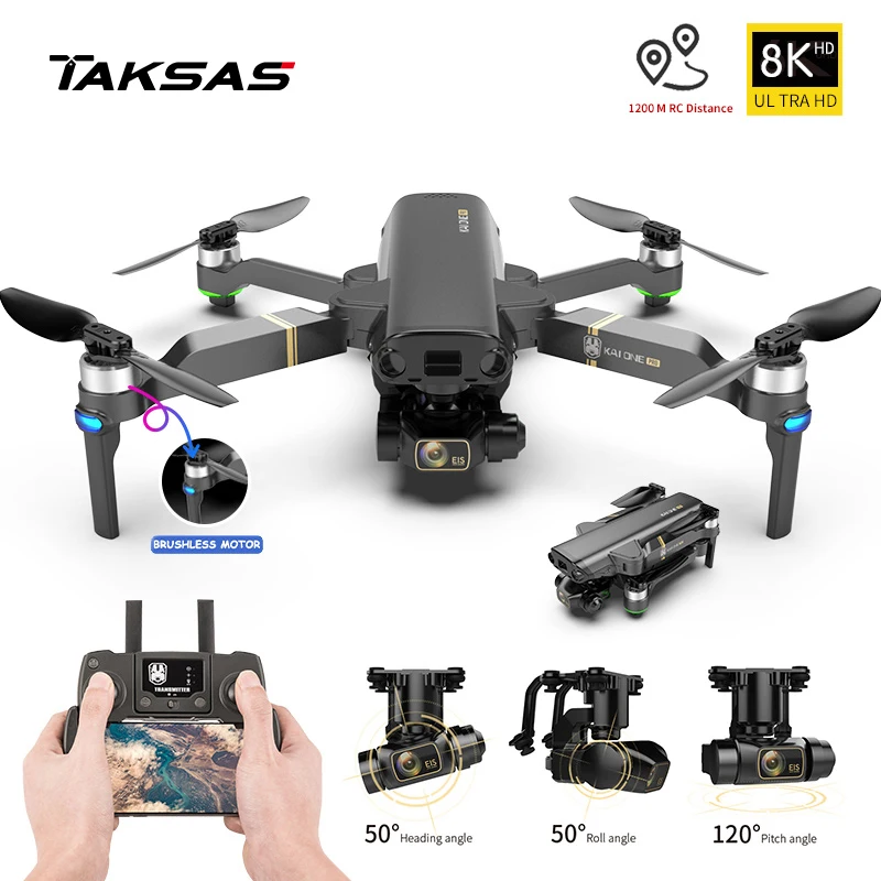 

Дрон KAI ONE Pro, складной бесщеточный Квадрокоптер с камерой 8K HD, 3-осевой шарнирный подвес, Профессиональная фотография, 2021