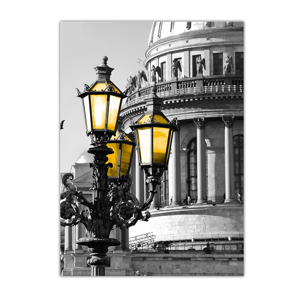 Скандинавский стиль черная Белая Башня уличная лампа Картина на холсте