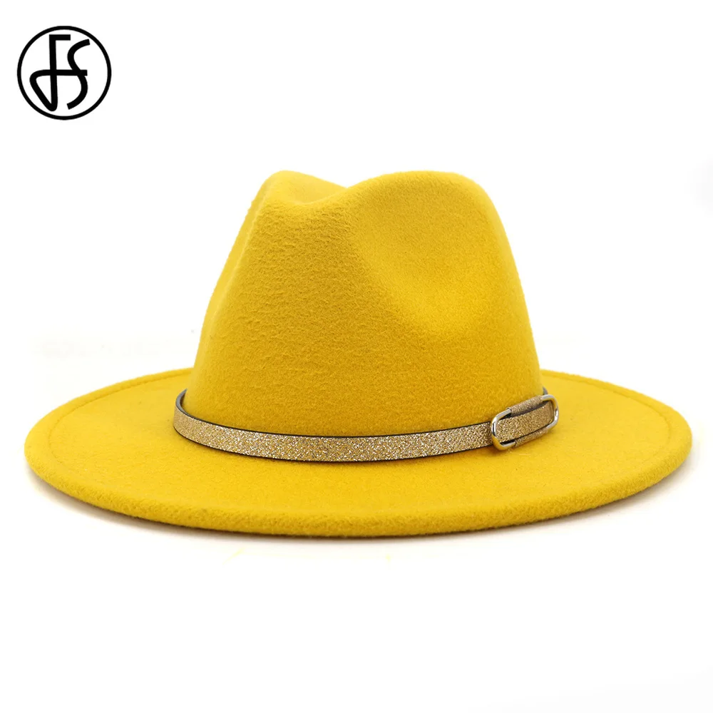 FS модная женская и мужская белая шерстяная фетровая шляпа с широкими полями