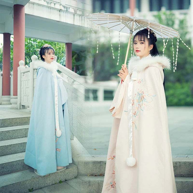 

Hanfu Cape For Women Chinese Traditional Winter Velvet Coat Han/Tang/Ming Dynasty Ancient Elegant Pink/Blue Hanfu Cloak VO425