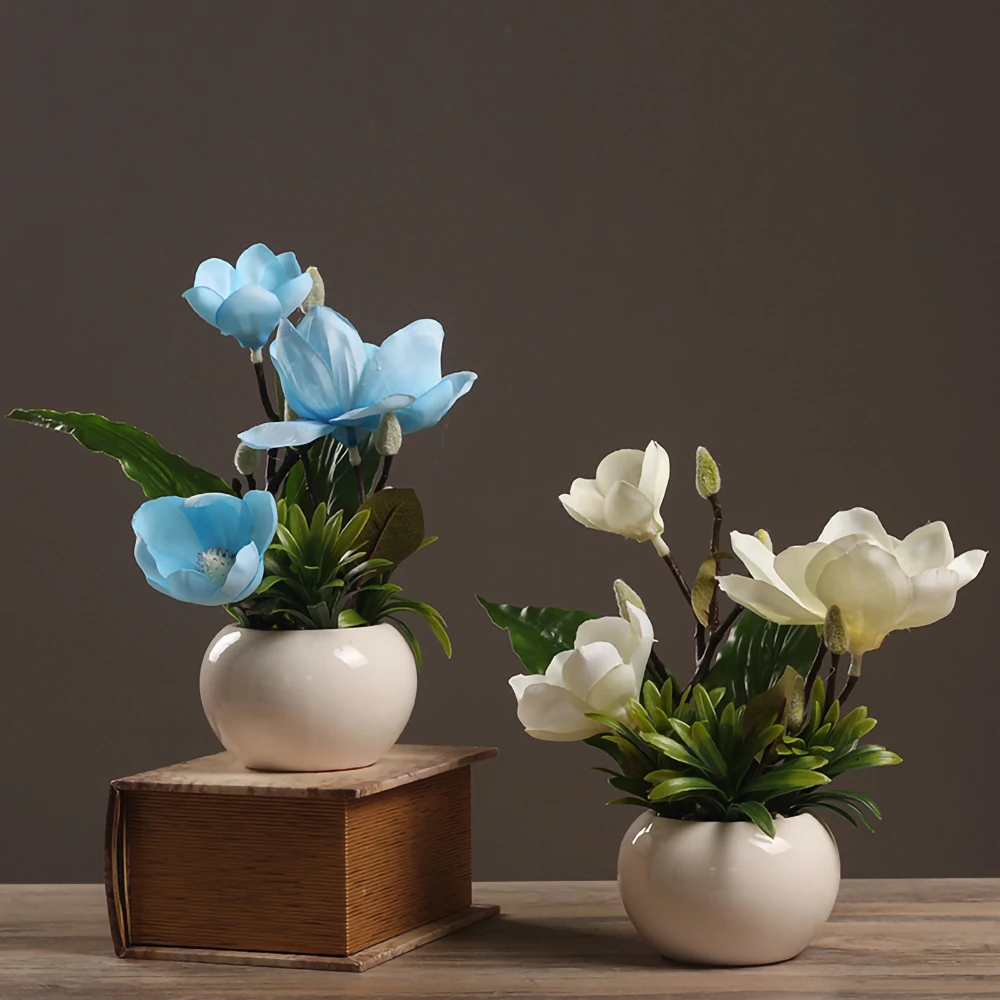 

Imitation Magnolia potted resin ornaments American Pastoral living room ornaments table flower ornaments fake flowers