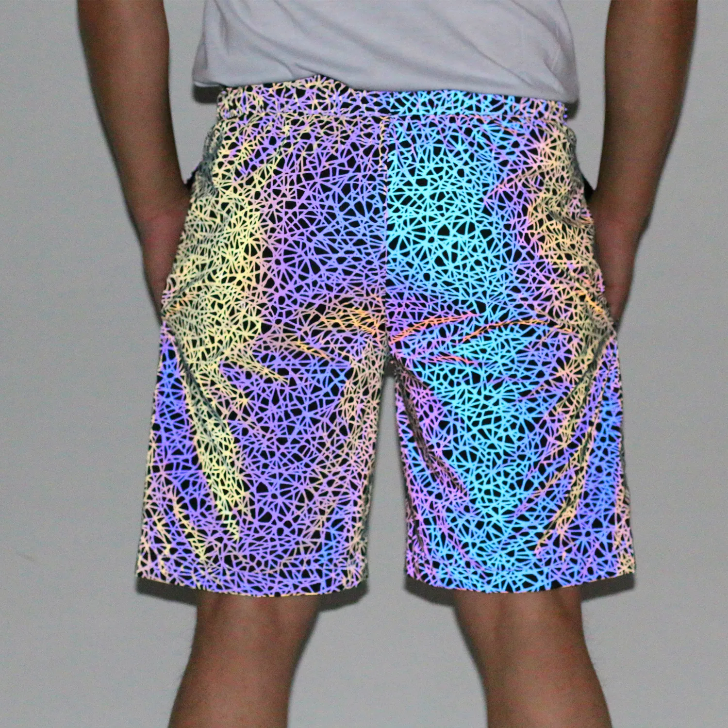 Мужские летние светоотражающие шорты в цветную полоску уличные повседневные